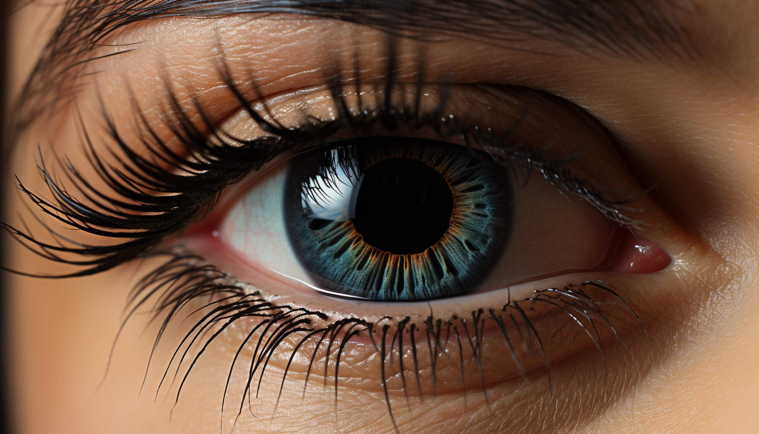 Young woman blue eyes staring, beauty in close up generated by artificial intelligence