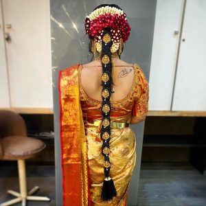 Embracing South Indian bridal vibes with flawless hair by trainers Sijee and Swati, and enchanti